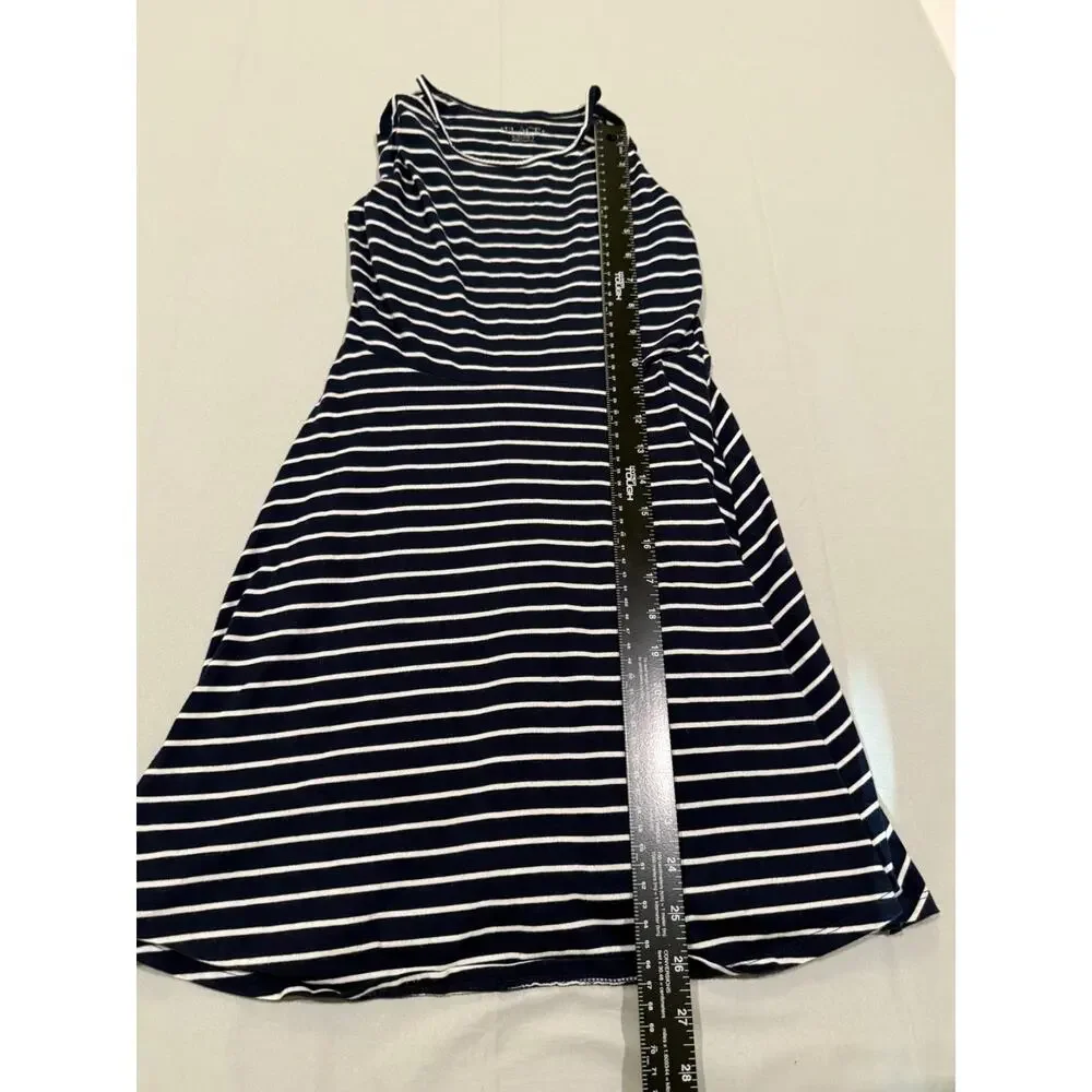 The Children’s Place Girls 7/8 M Navy Blue White Striped Sleeveless Dress